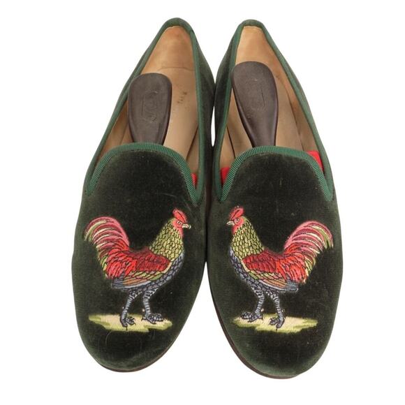 Stubbs and Wootton green velvet shoes Rooster 6.5 $545 🐓